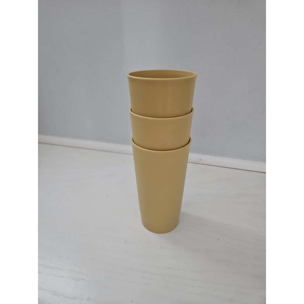 Set of 3 Vintage Tupperware Harvest Gold 12 oz Tumblers #873 NO LIDS - Picture 2 of 7